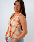 orange and lime green plaid halter top from steve madden