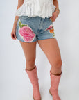 floral denim shorts for summer concerts and festivals