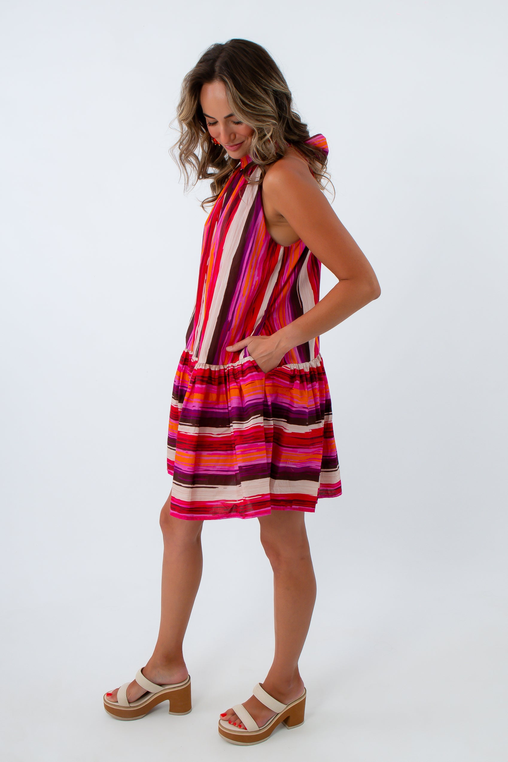 Clemson tigers fan apparel for women, mini halter dress, pink and purple mini dress, fall dresses