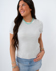 booked and busy stripe tee