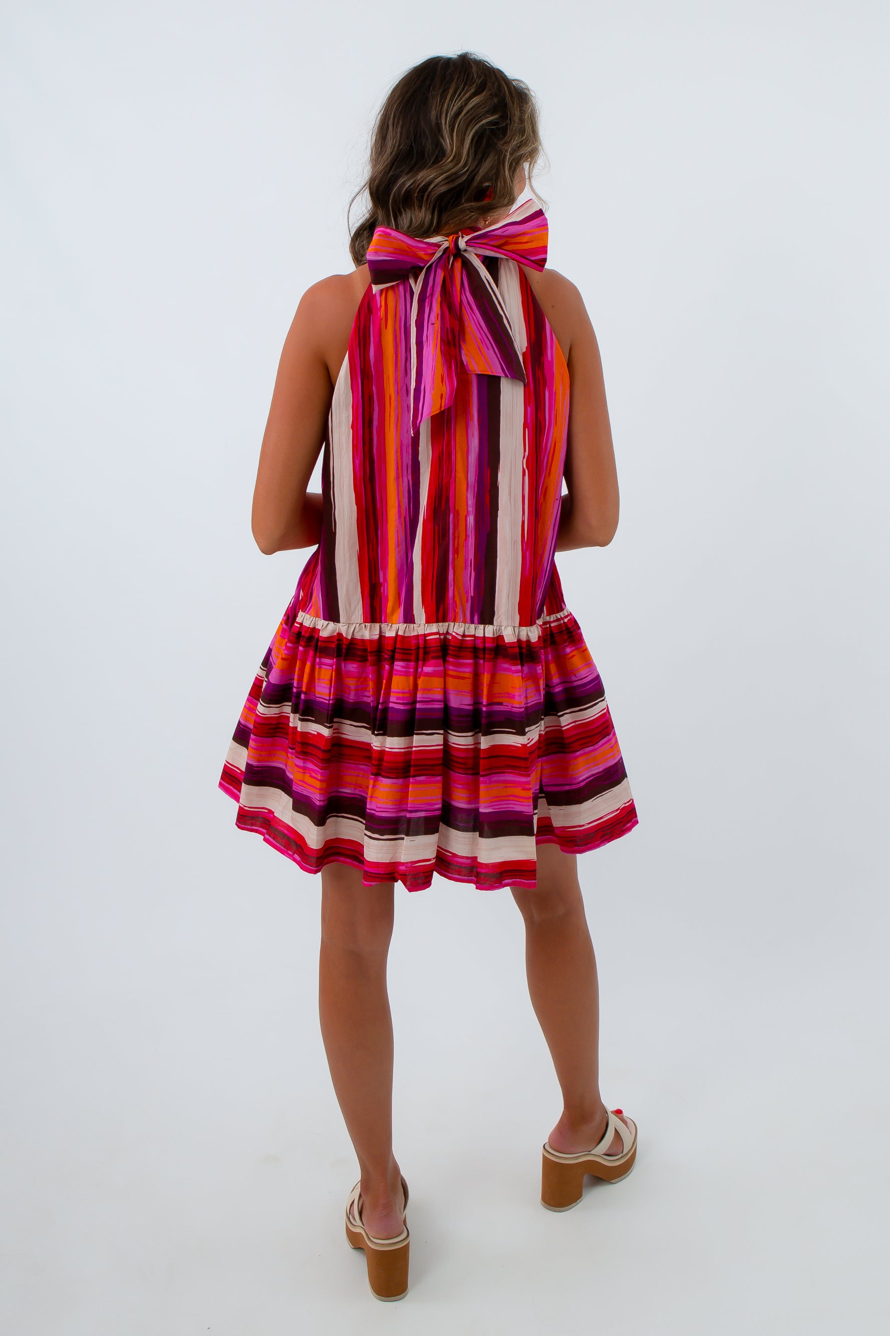 Vibrant gameday dress with pockets, colorful mini dress with pockets, colorful halter dress