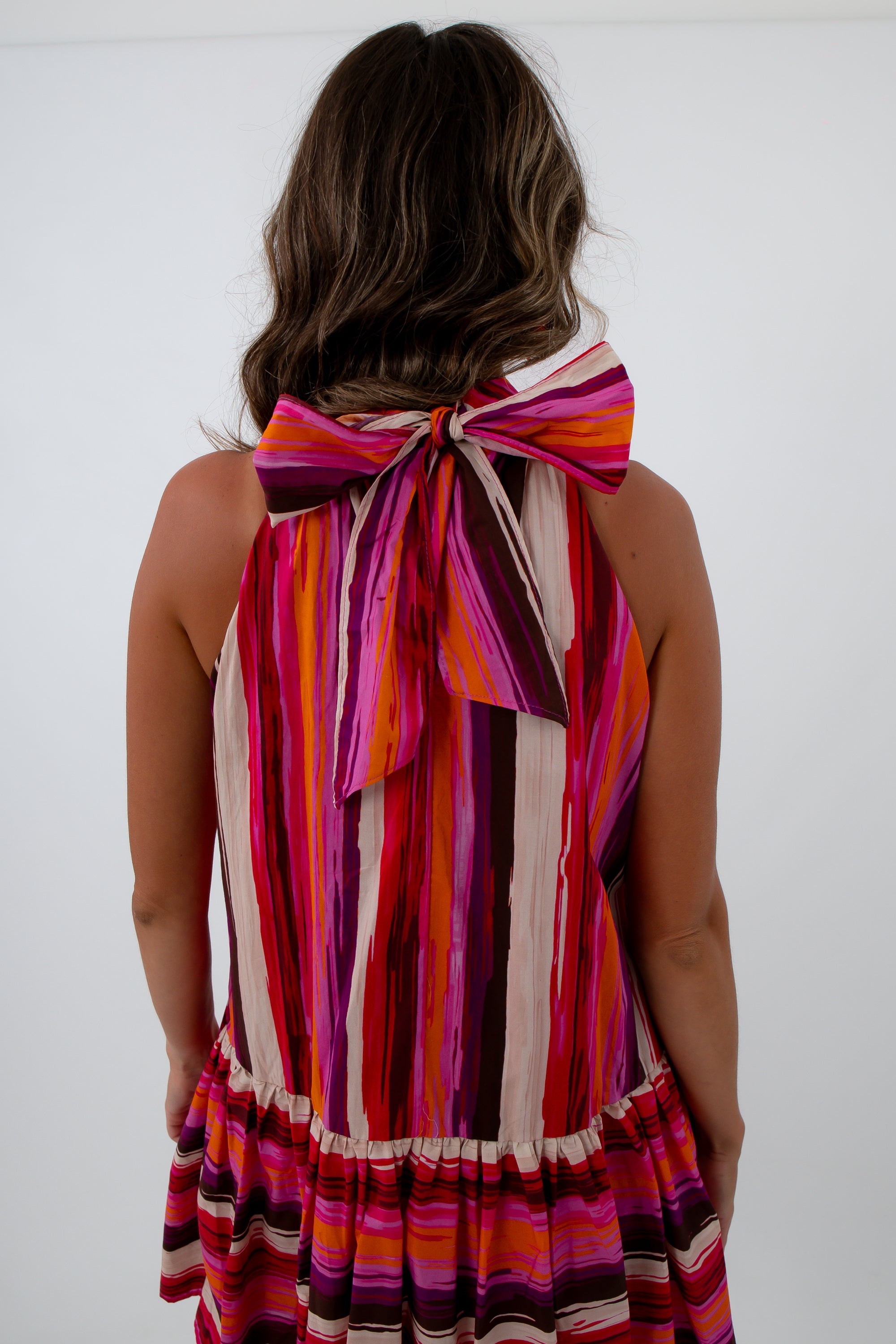 Comfortable cotton halter dress for tailgates, 100% cotton mini dress, halter dress with sunset colors