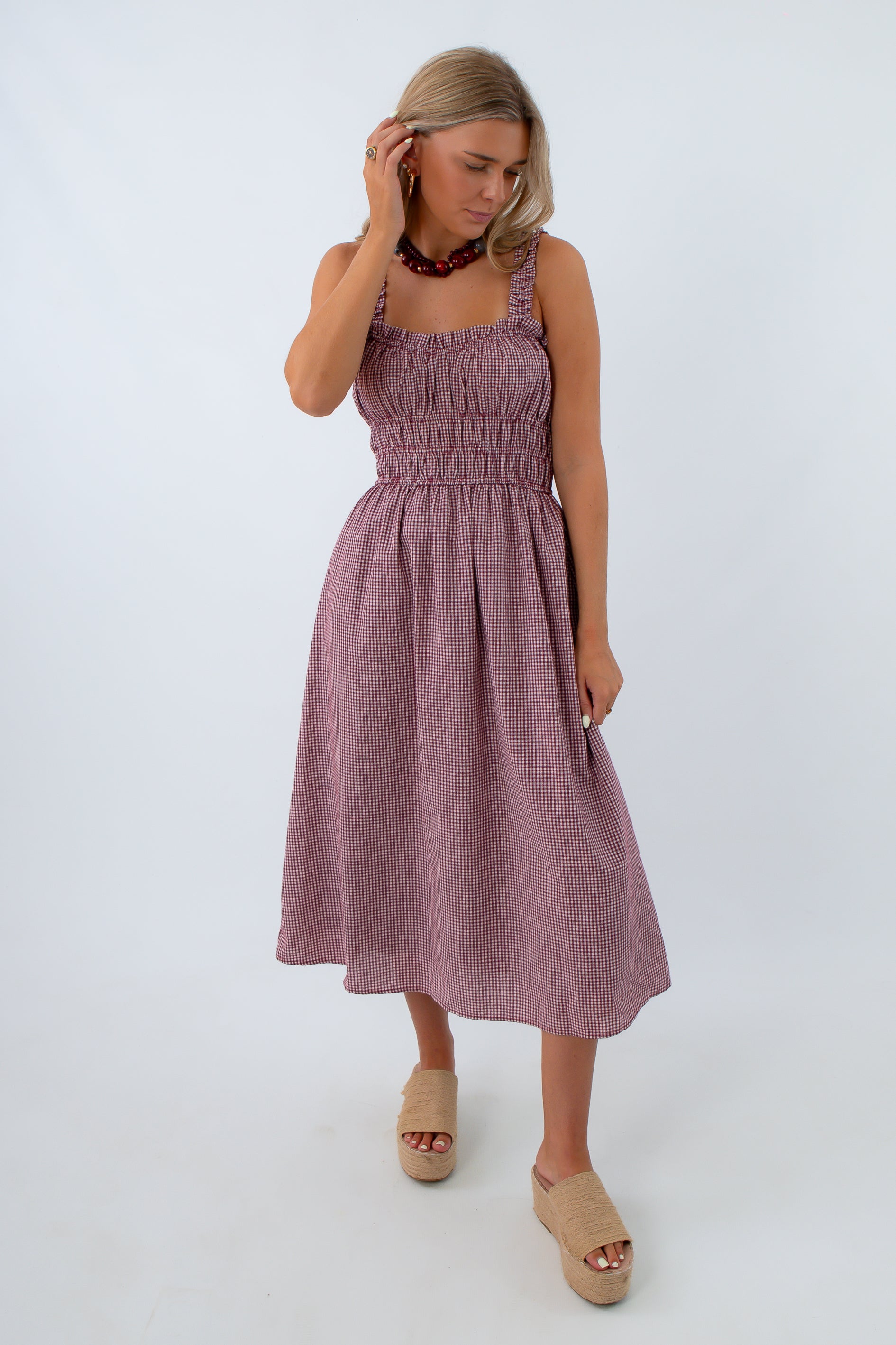 Frankie Maroon Gingham Maxi Dress