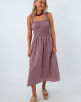 Maroon gingham dress with elastic straps, burgundy gingham dress, crimson gingham dress
