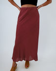 South Carolina Gamecocks gameday fashion, burgundy and white midi skirt, striped midi skirt for fall