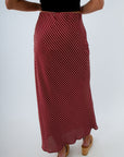 Professional burgundy skirt for fall, maroon and white striped skirt for fall, midi skirt for work, USC game day skirts