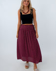 Ma Cherie Burgundy & Pink Polka Dot Midi Skirt