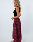 Polka dot midi skirt with smocked waist, USC game day outfits, Alabama game day outfit