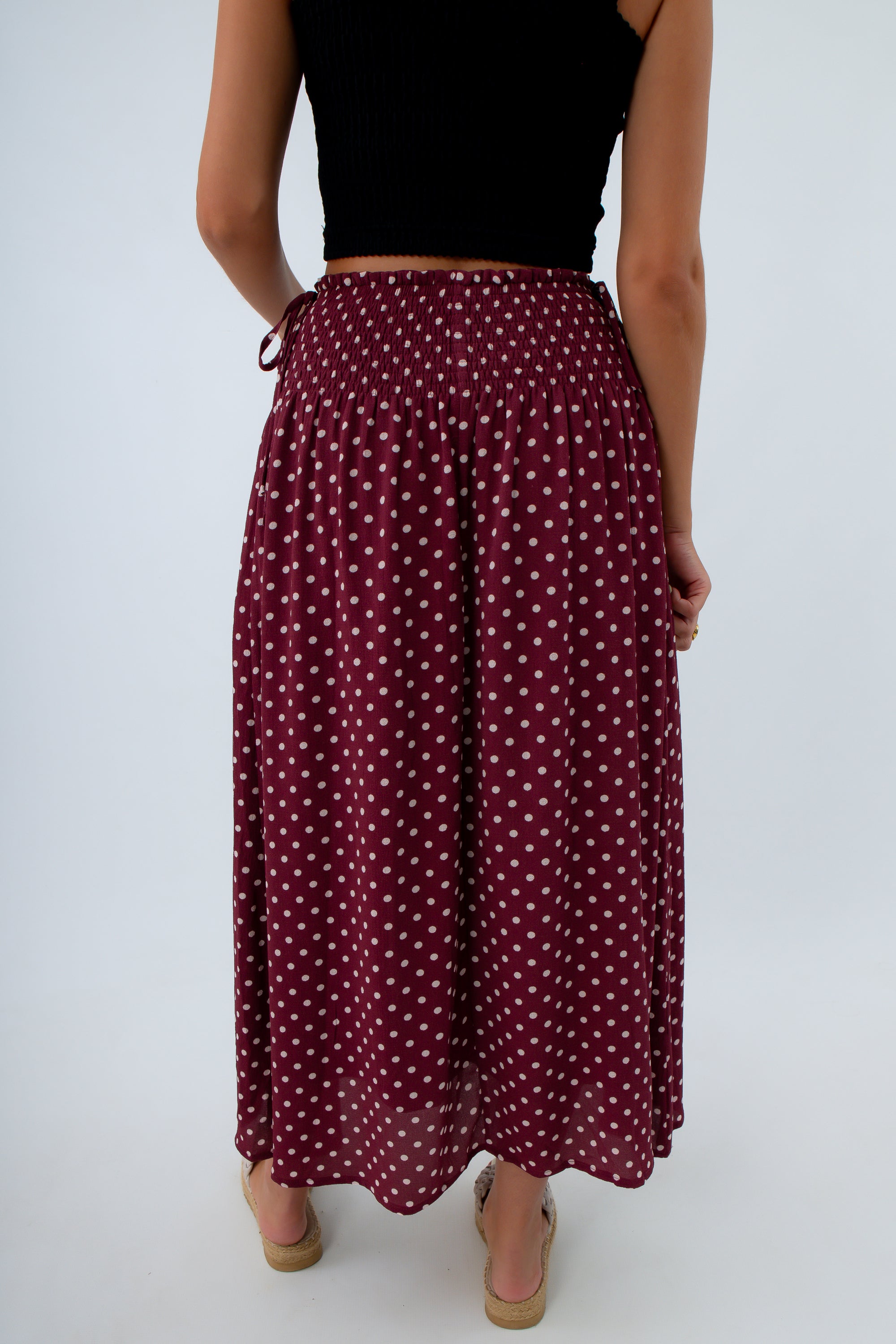 Burgundy and light pink fall skirt, polka dot skirts, midi skirt, maroon skirt