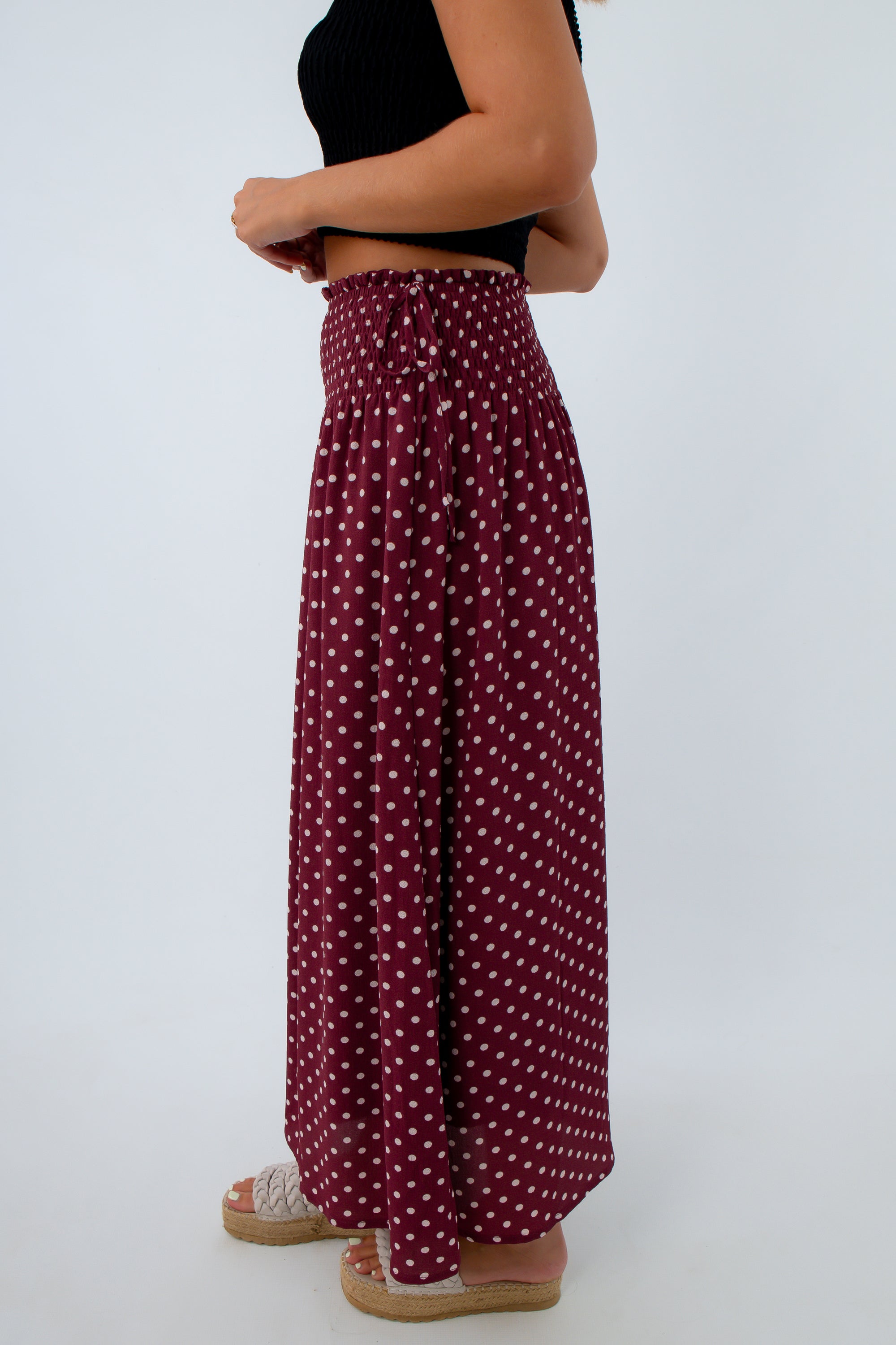 Alabama Crimson Tide gameday skirt, burgundy and pink polka dot skirt, burgundy and pink midi skirt