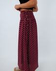 Alabama Crimson Tide gameday skirt, burgundy and pink polka dot skirt, burgundy and pink midi skirt