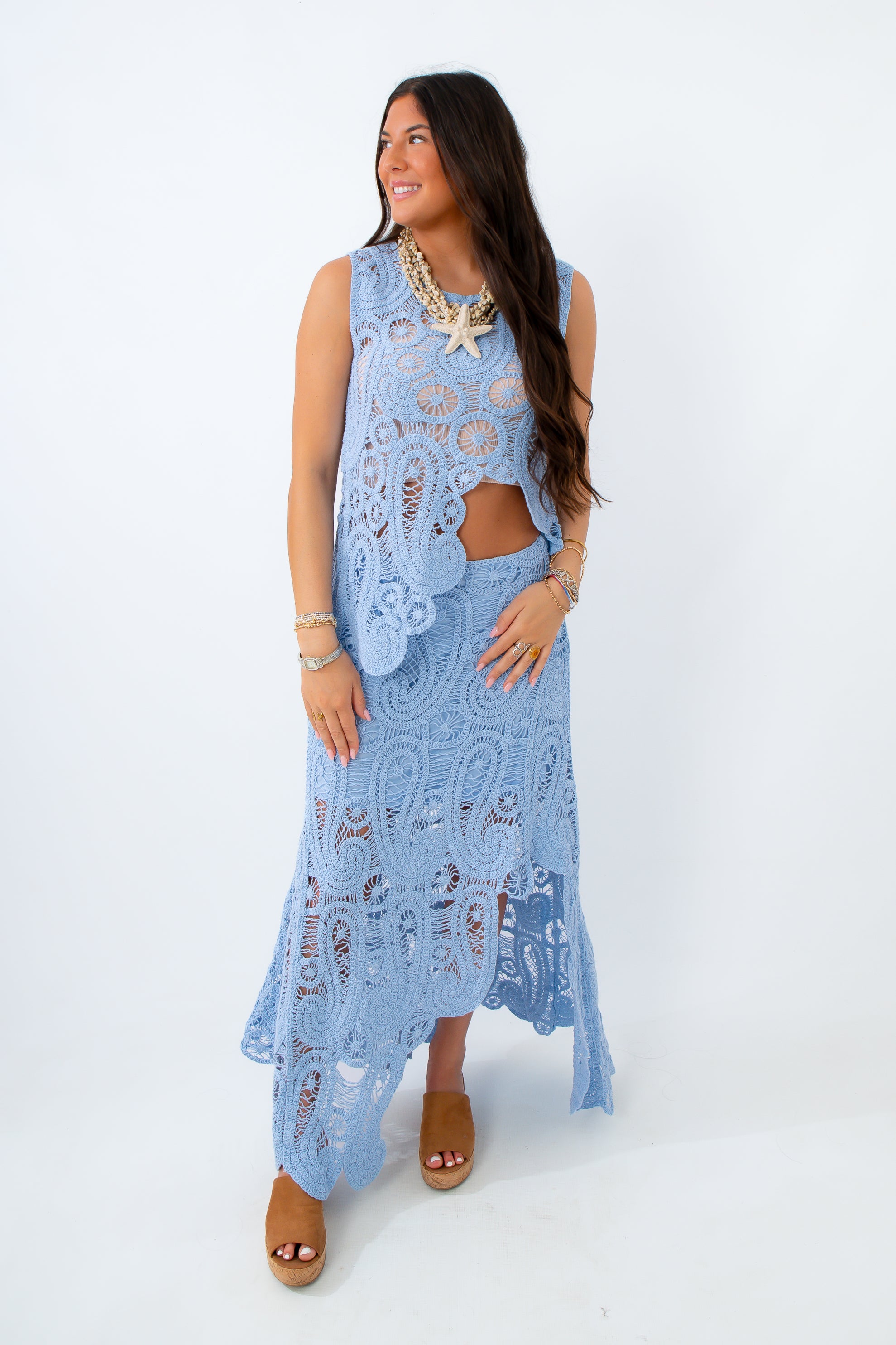 blue summer matching set women