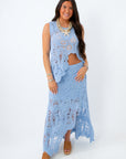 sleeveless crochet top and midi skirt vacation set