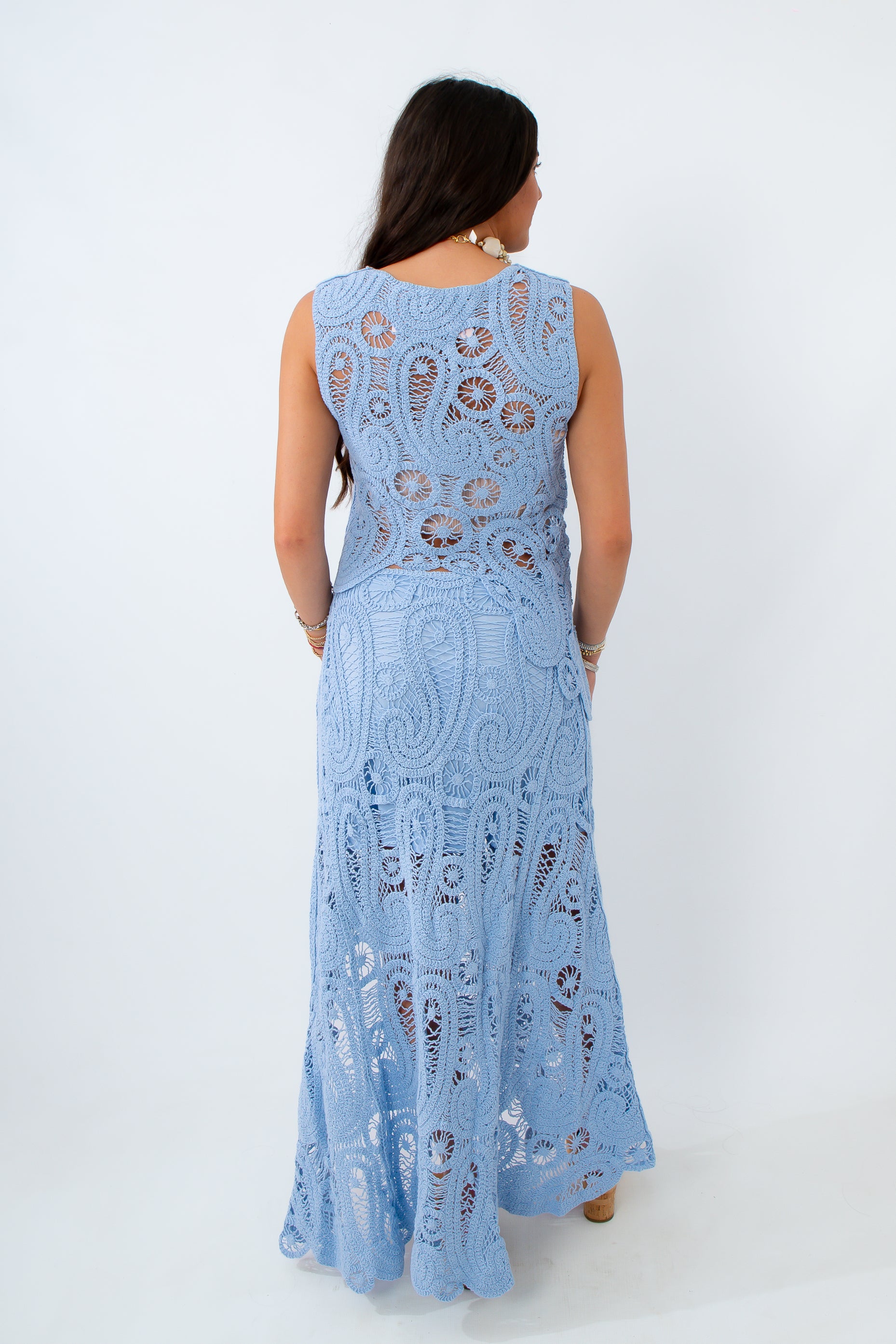 Calypso Sky Blue Asymmetrical Crochet Set 