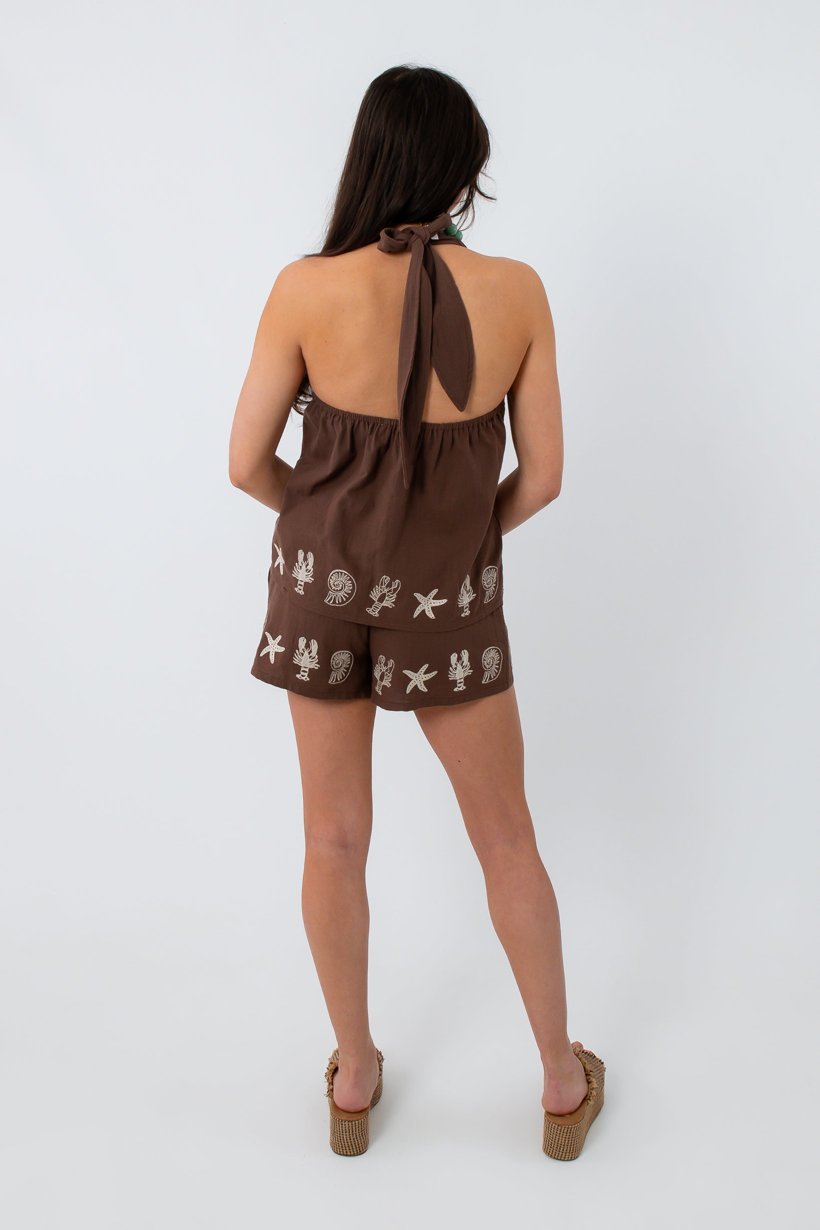 Beachcomber Chocolate Brown Embroidered Halter Top