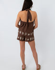 Beachcomber Chocolate Brown Embroidered Halter Top
