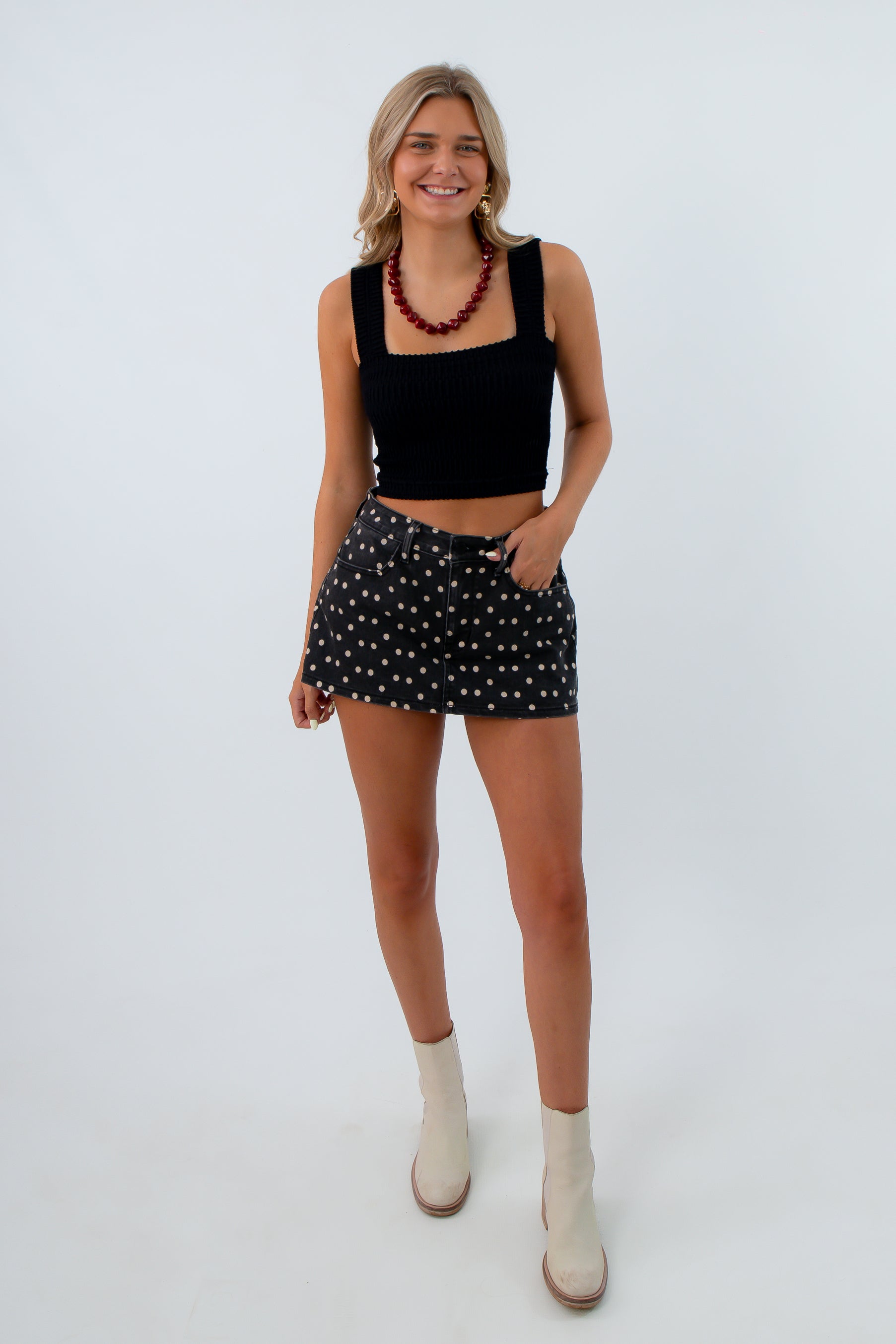 Sierra Black Washed Polka Dot Mini Skort