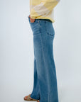 Stylish fall denim jeans with a relaxed fit, women's fall denim, high-rise jeans with wide leg