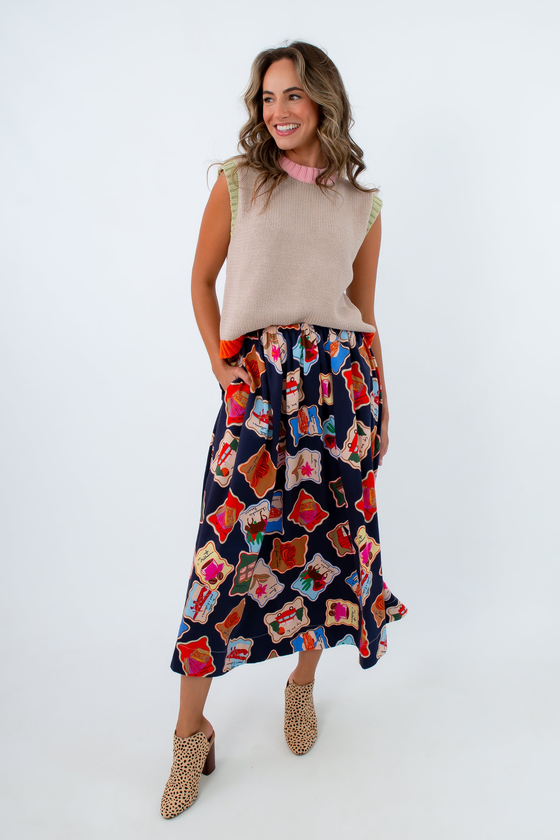 FRNCH Timbres Stamp Print Maxi Skirt