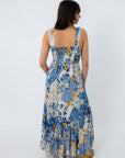 Boho floral maxi dress with smocked bodice and wide straps
