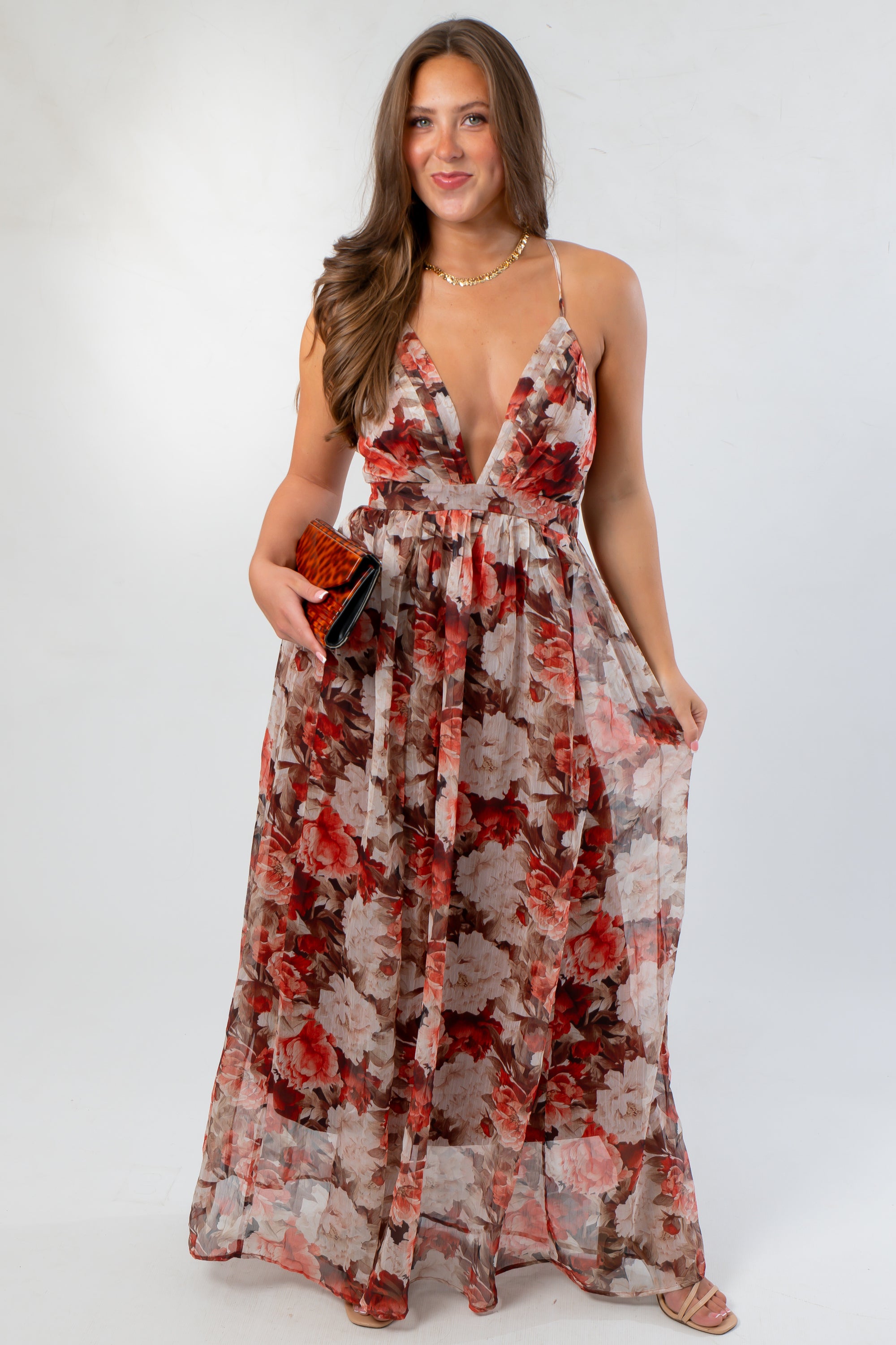 Fall Florals Deep V Maxi Dress