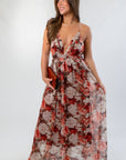 Fall Florals Deep V Maxi Dress