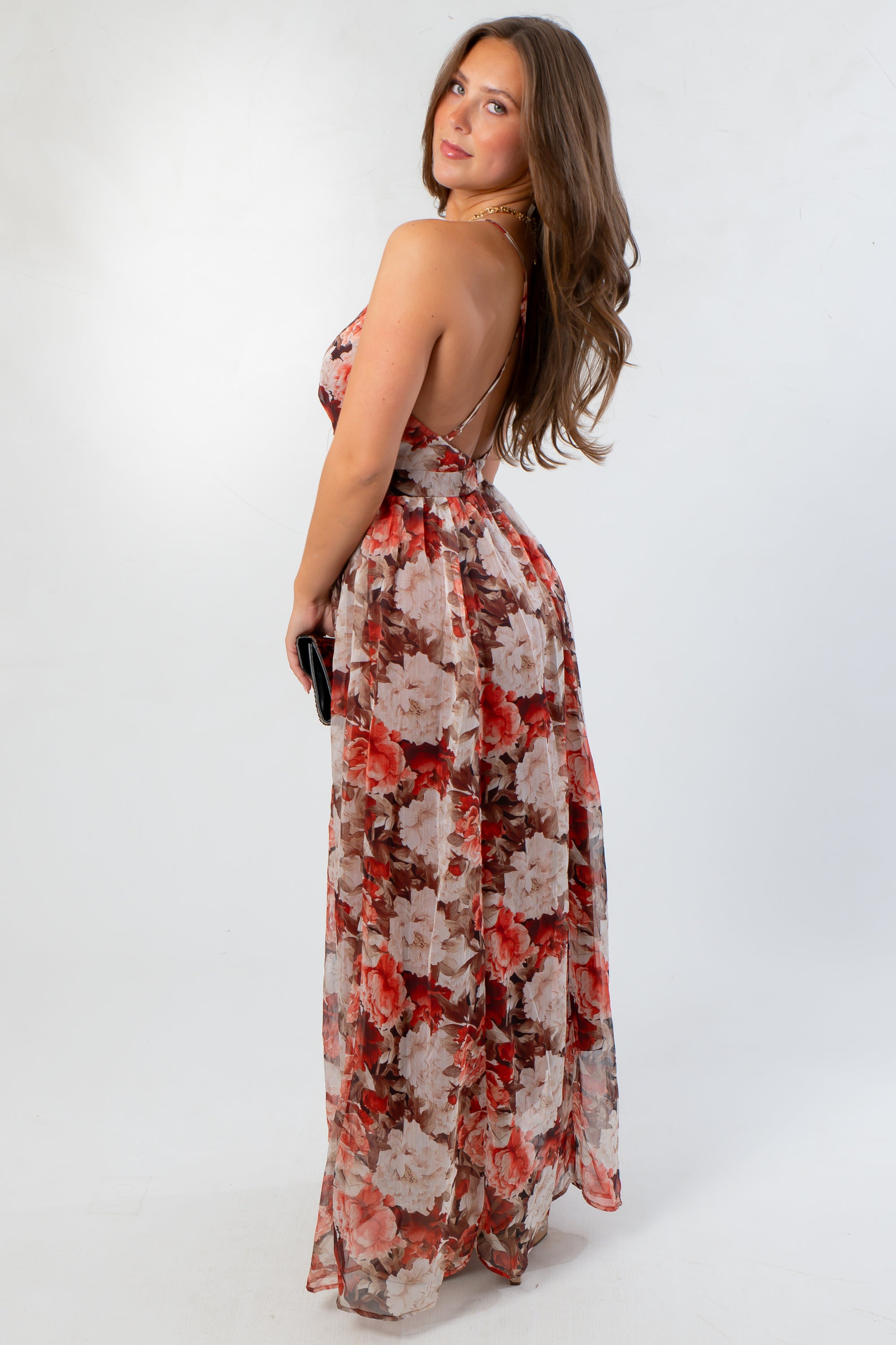Fall Florals Deep V Maxi Dress