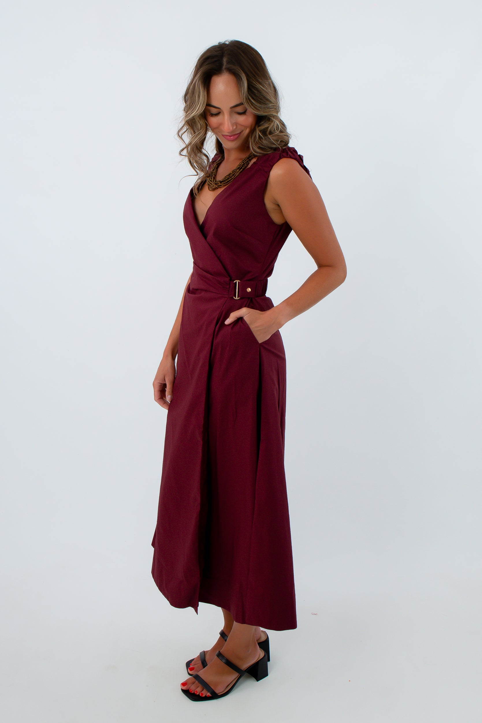 Elegant fall wedding guest burgundy midi wrap dress, fall wedding guest dress, elegant burgundy dress