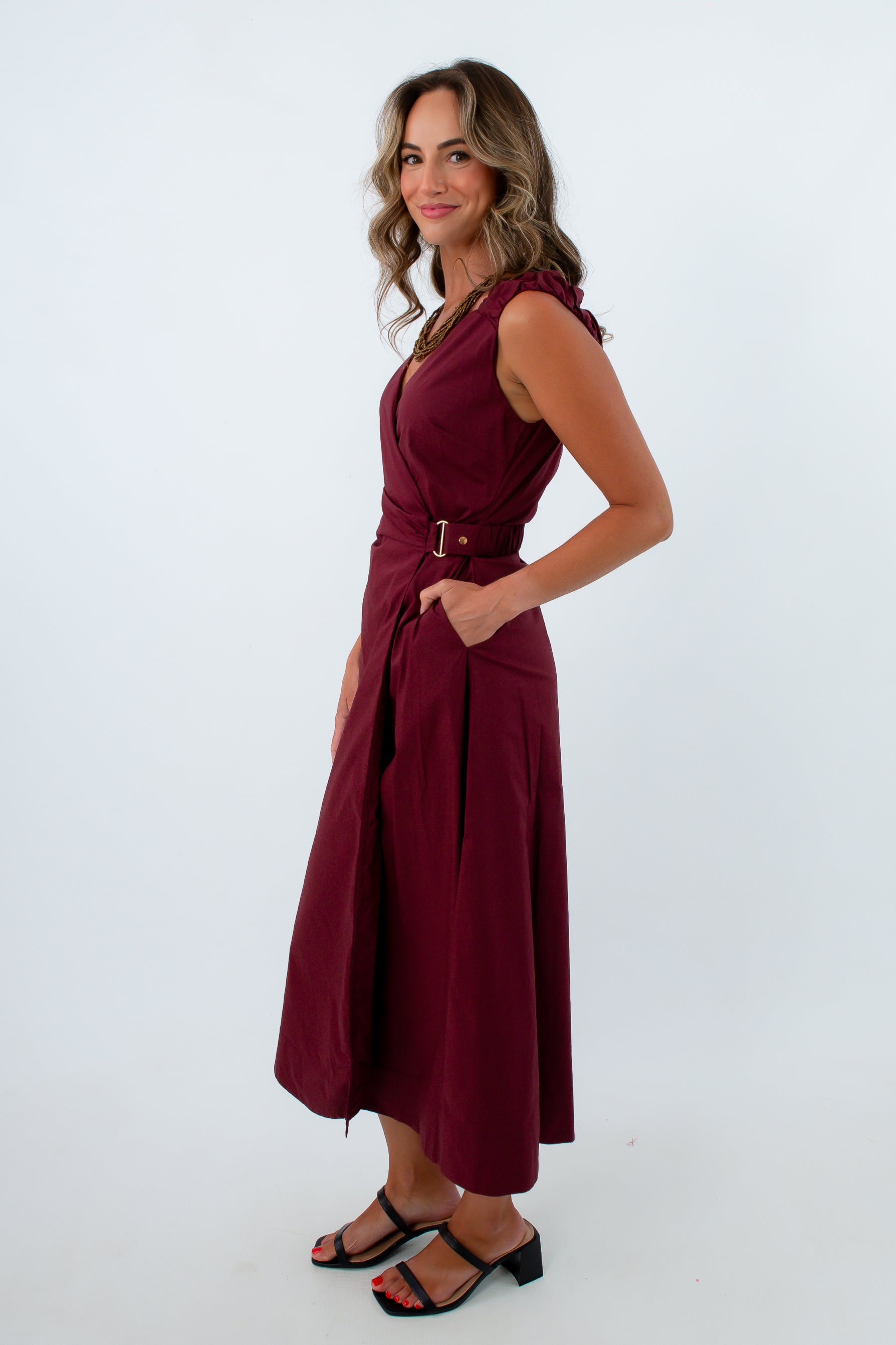 MinkPink Wine Lola Wrap Midi Dress