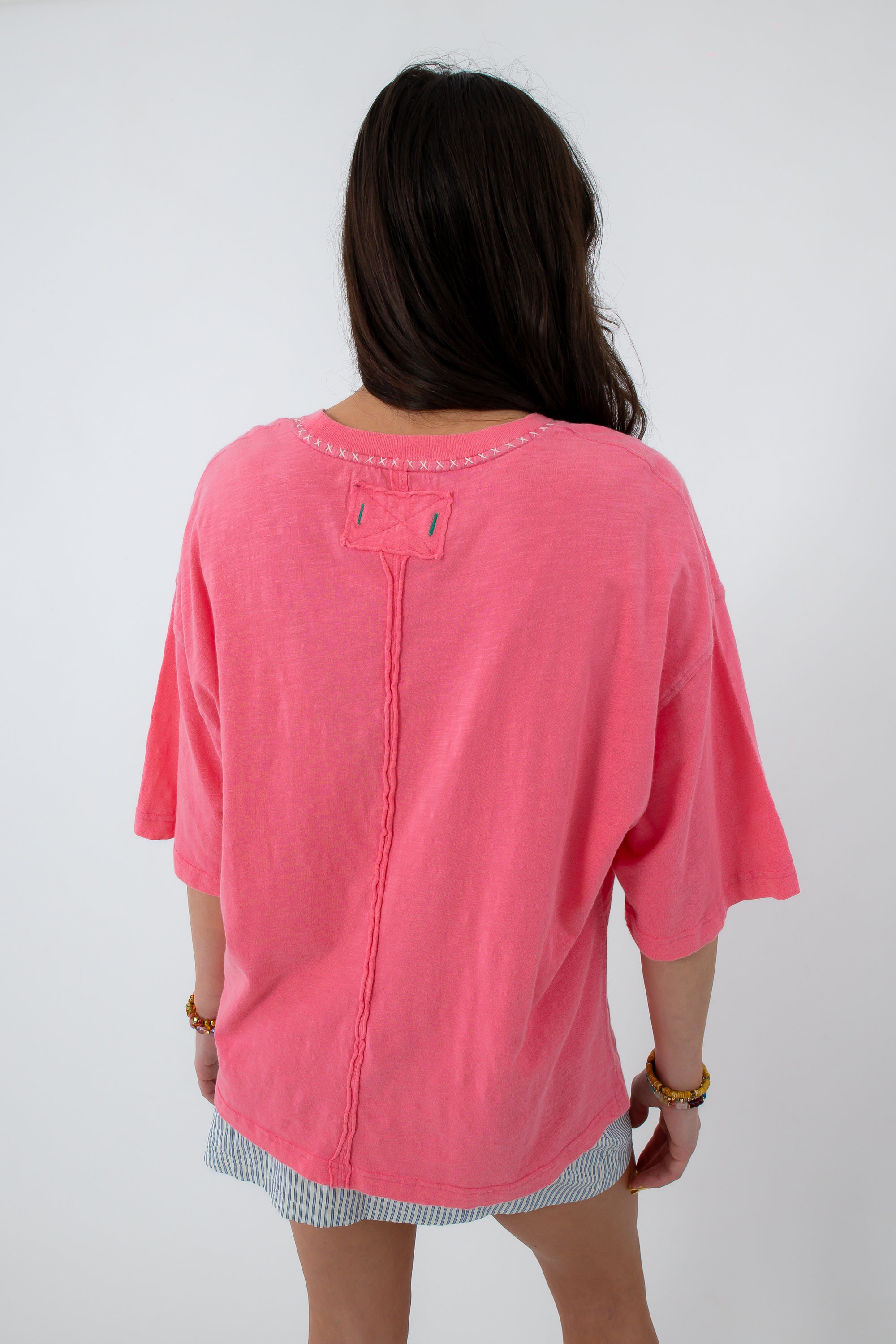 Pink boho oversized T-shirt with back seam detail
