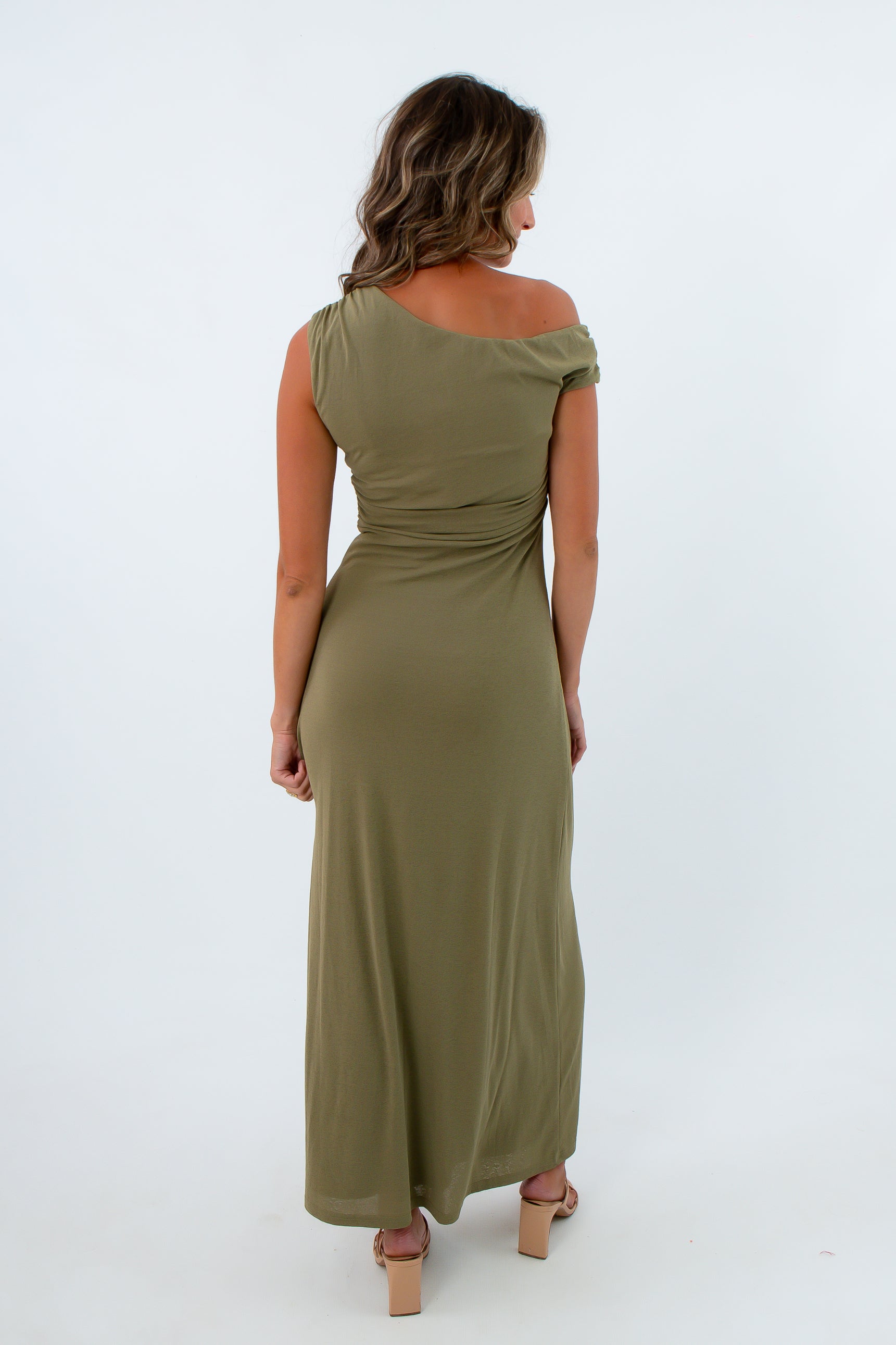 MinkPink Khaki Aster Mesh Midi Dress – Elegant Fall Wedding Dress – L. Mae Boutique