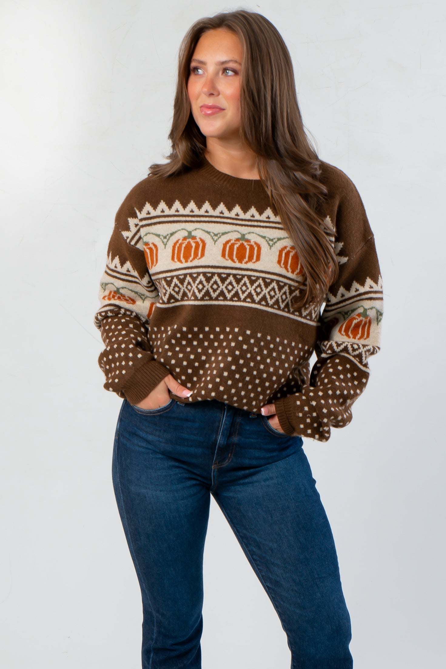 Chocolate Jacquard Pumpkin Sweater