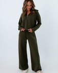 Spanx Monstera AirEssentials half zip with matching pants, forest green lounge set, Spanx forest green Airessentials set