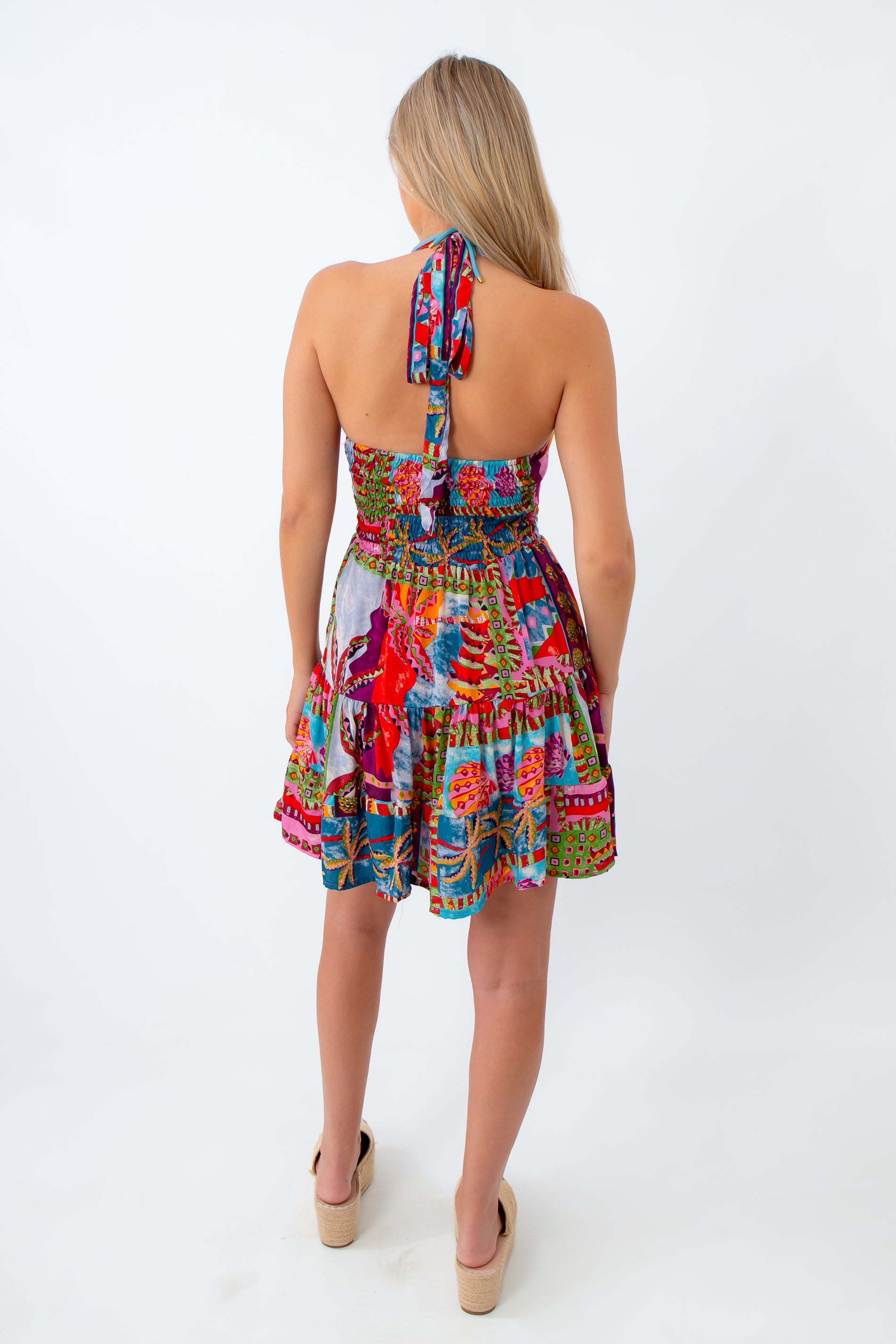 Summer Oasis Halter Tropical Print Mini Dress perfect for vacation as a beach coverup or dinner outfit