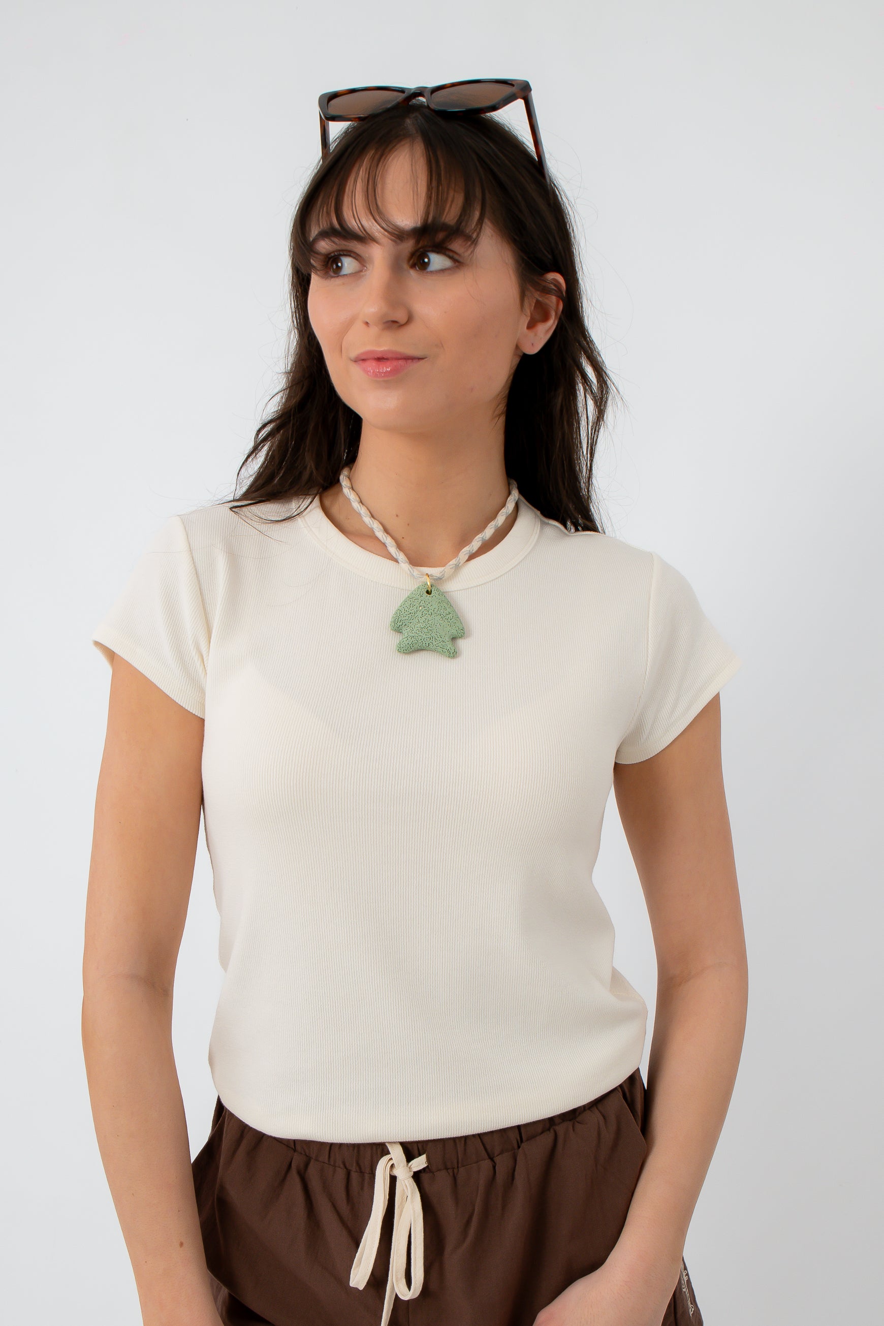 Close-up of women in Z Supply Cloud Renae Rib Short Sleeve Top with sunglasses