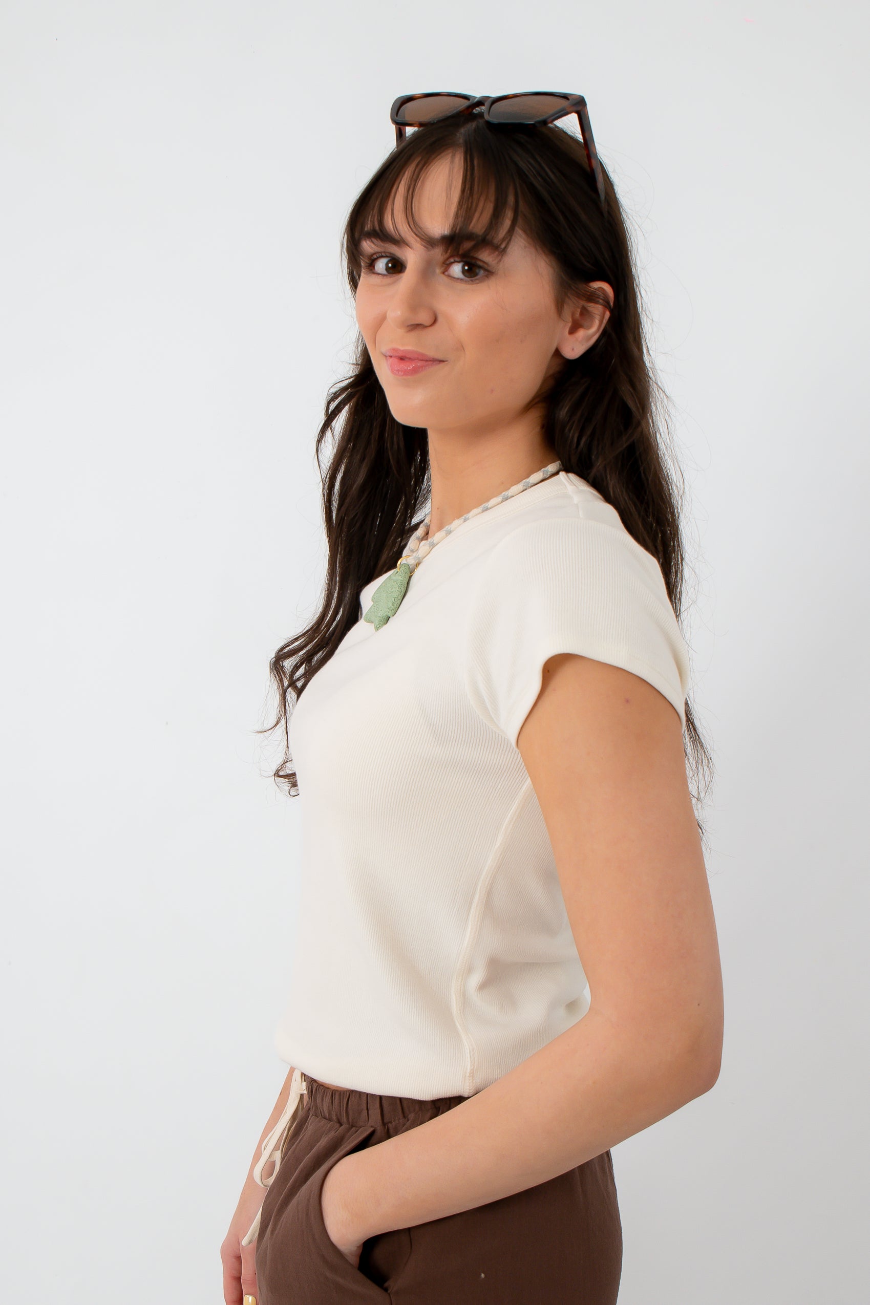 Women wearing Z Supply Cloud Renae Rib Short Sleeve Top in casual style