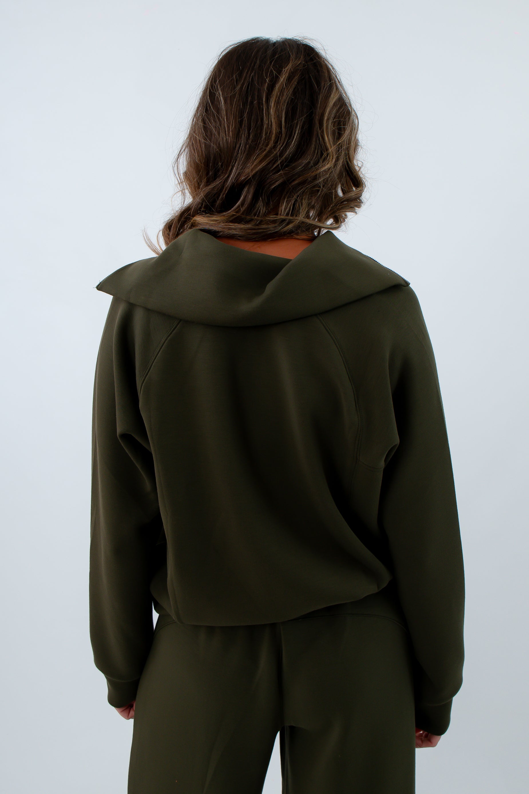 Stylish half zip pullover for fall and winter, forest green half zip for full, Spanx forest green pullover, Spanx airessentials