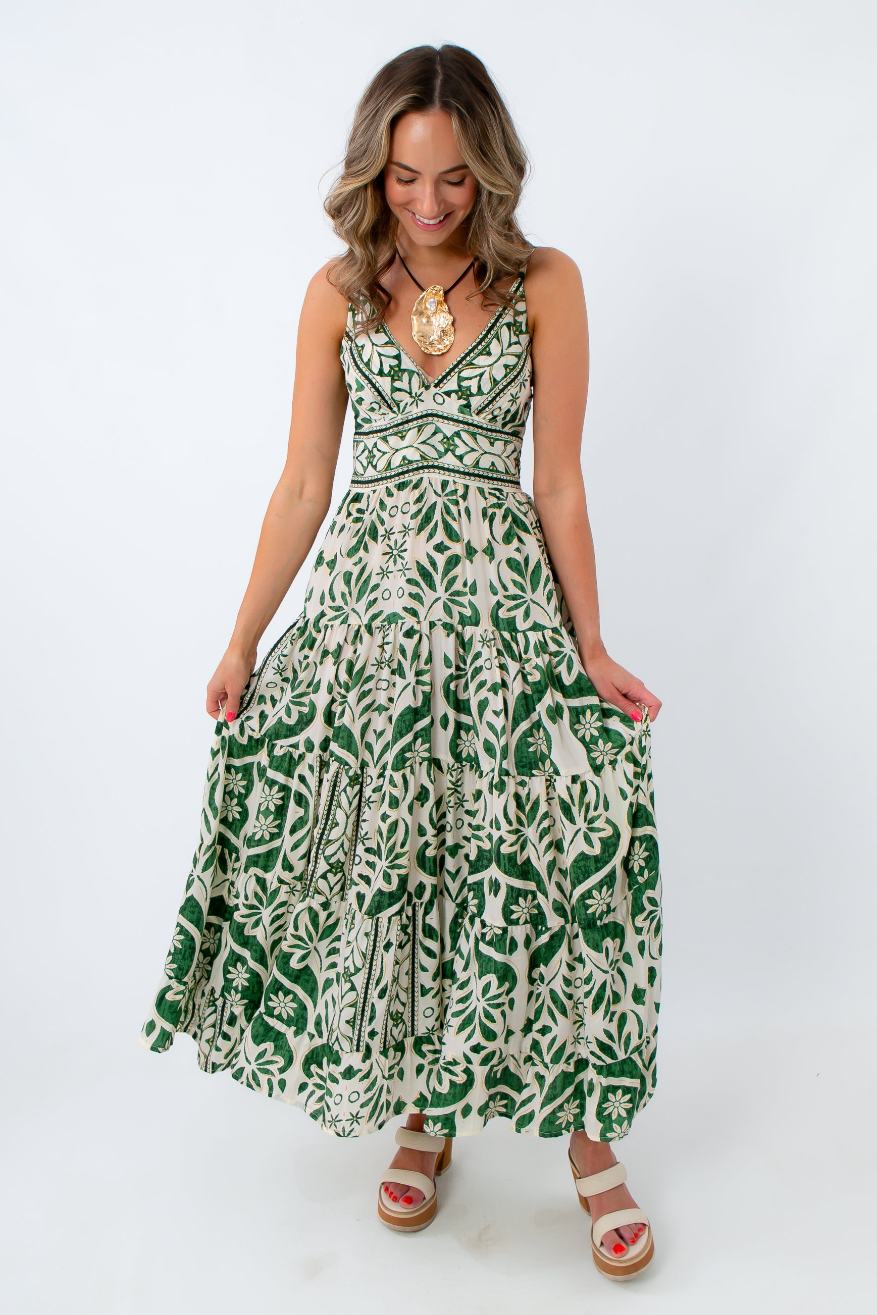 Golden Hour Green Printed Seaside Maxi