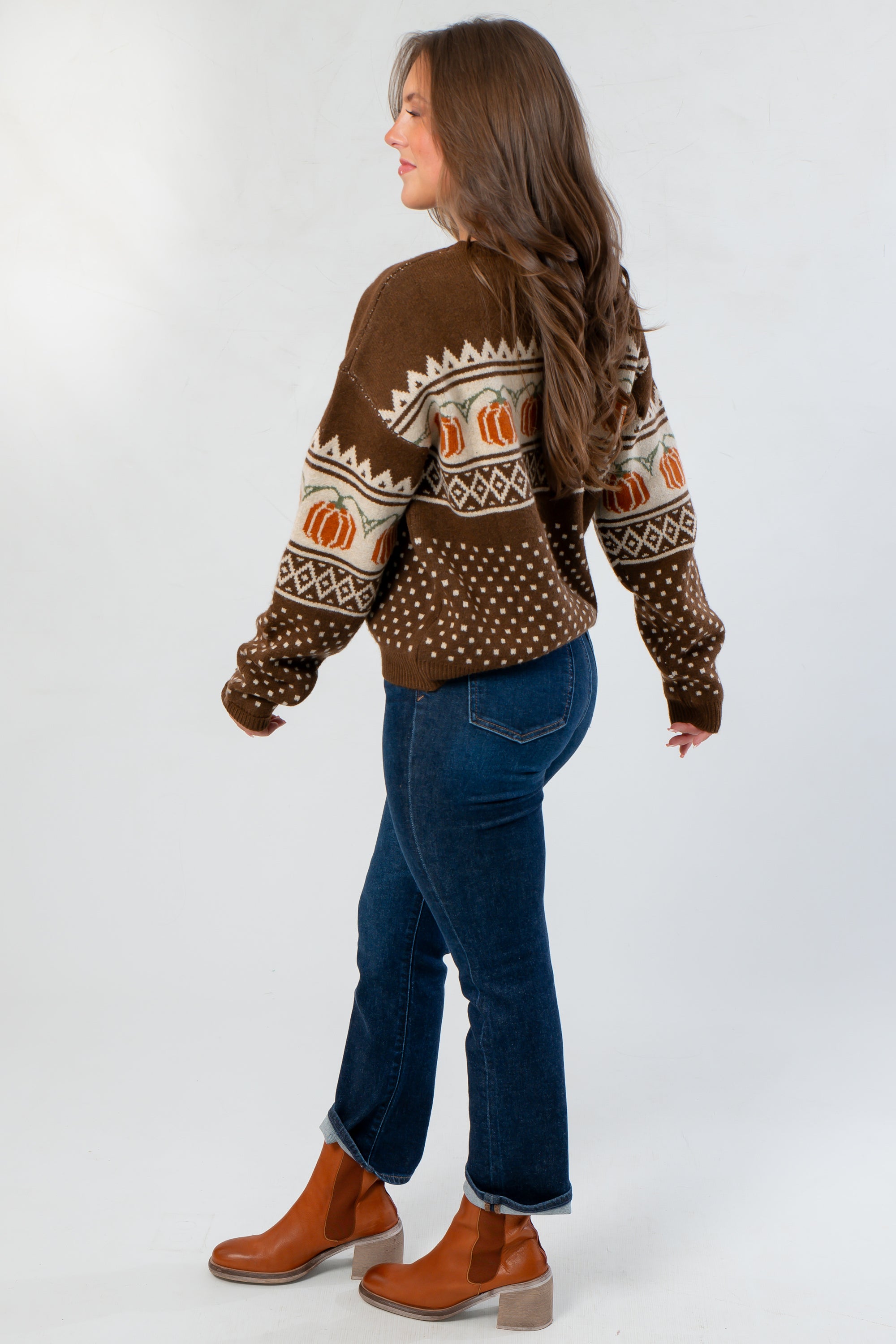 Chocolate Jacquard Pumpkin Sweater