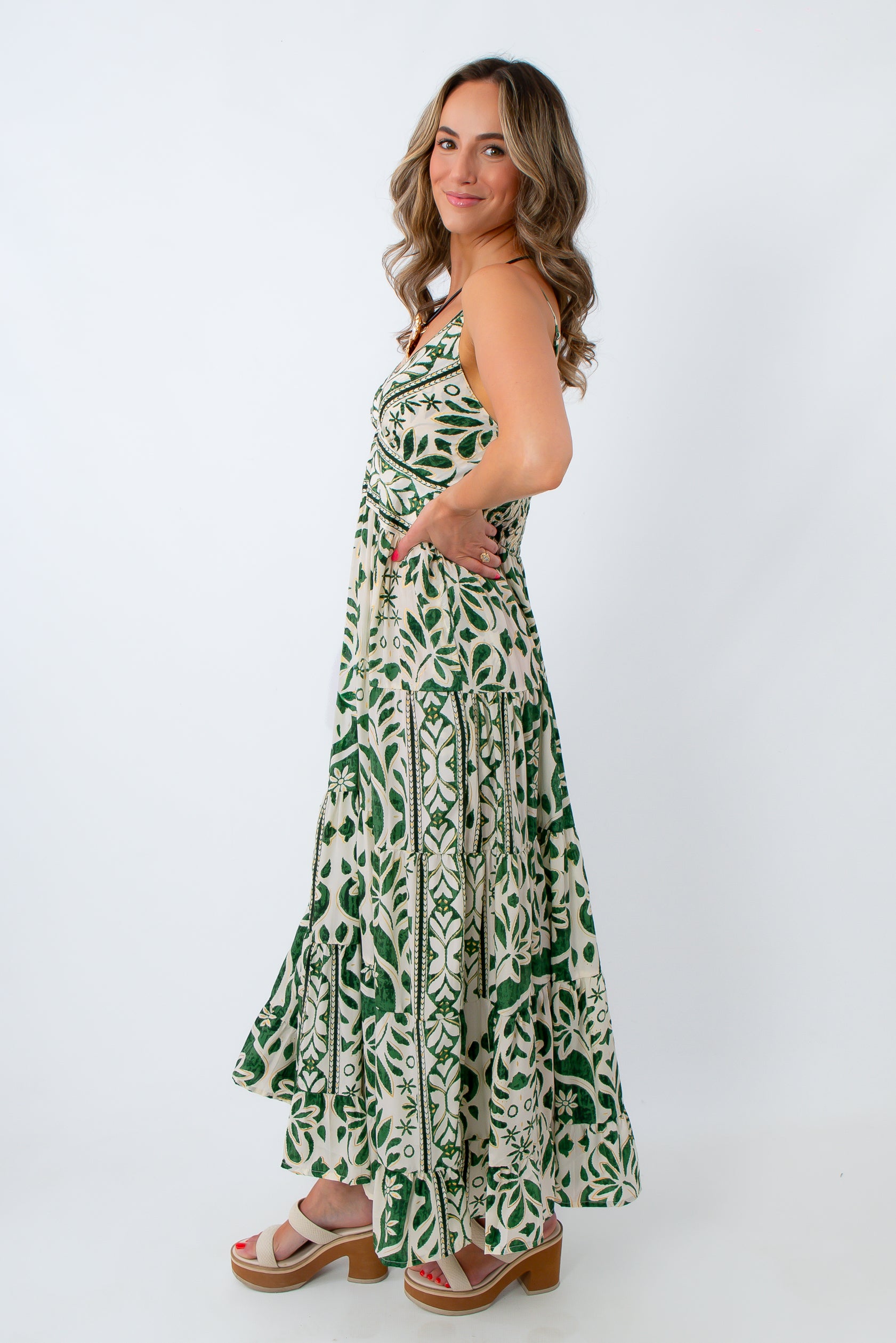 green maxi dress with adjustable straps