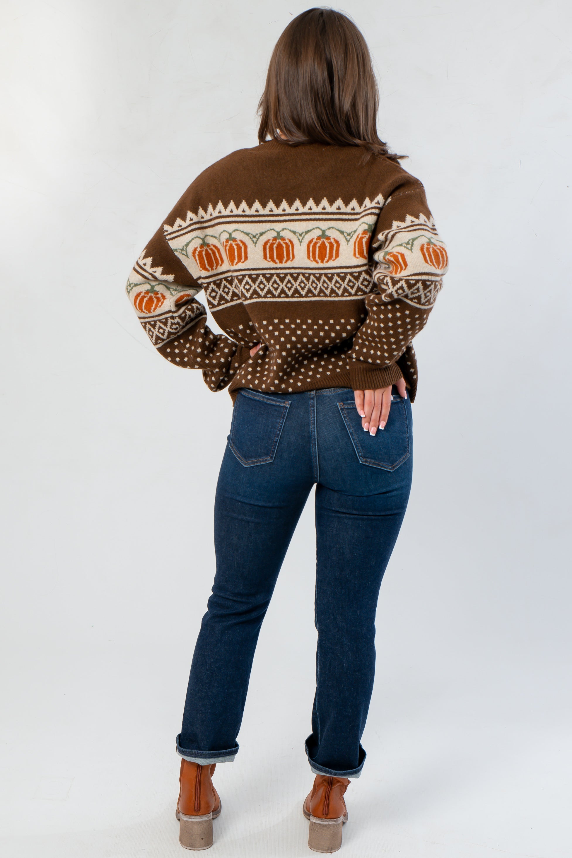 Chocolate Jacquard Pumpkin Sweater