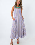 pastel Stripe Square Neck Midi Dress