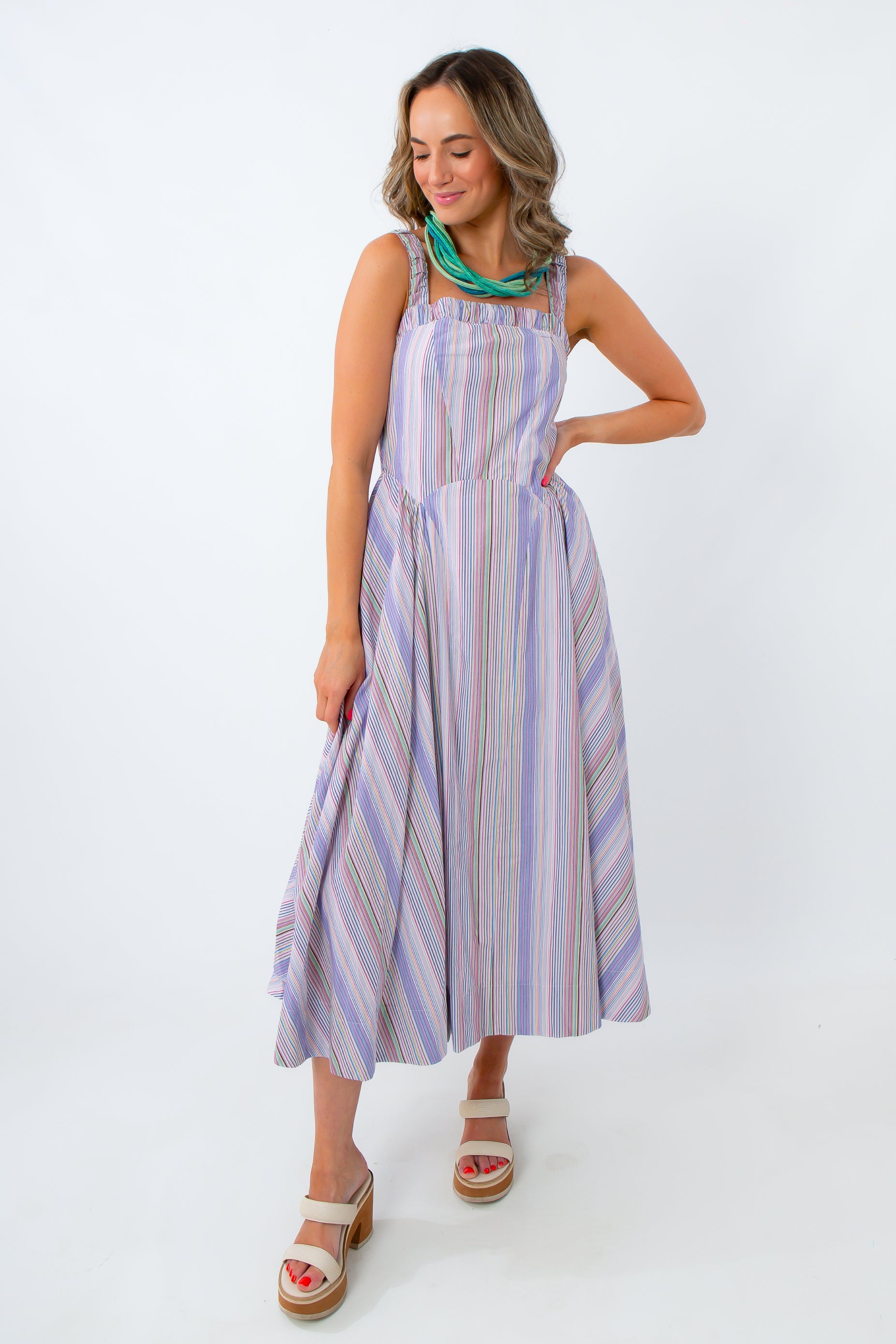 Lowcountry Stripe Square Neck Midi Dress