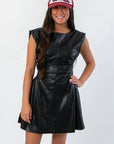 Black Faux Leather Cinched Mini Dress
