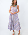 purple and green Stripe Square Neck Midi Dress
