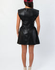 Black Faux Leather Cinched Mini Dress