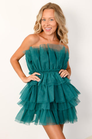 Emerald Strapless Tulle Mini Dress-In The Beginning-L. Mae Boutique