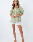 Farmer's Market Stroll Sage Gingham Blouse