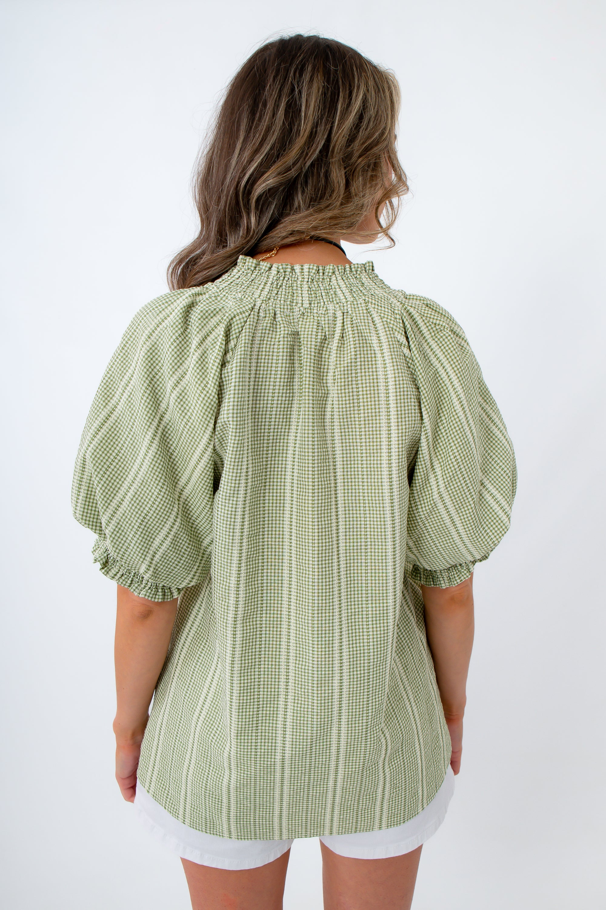 Farmer's Market Stroll Sage Gingham Blouse