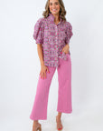 summer blouse for the office styled with pink kut jeans